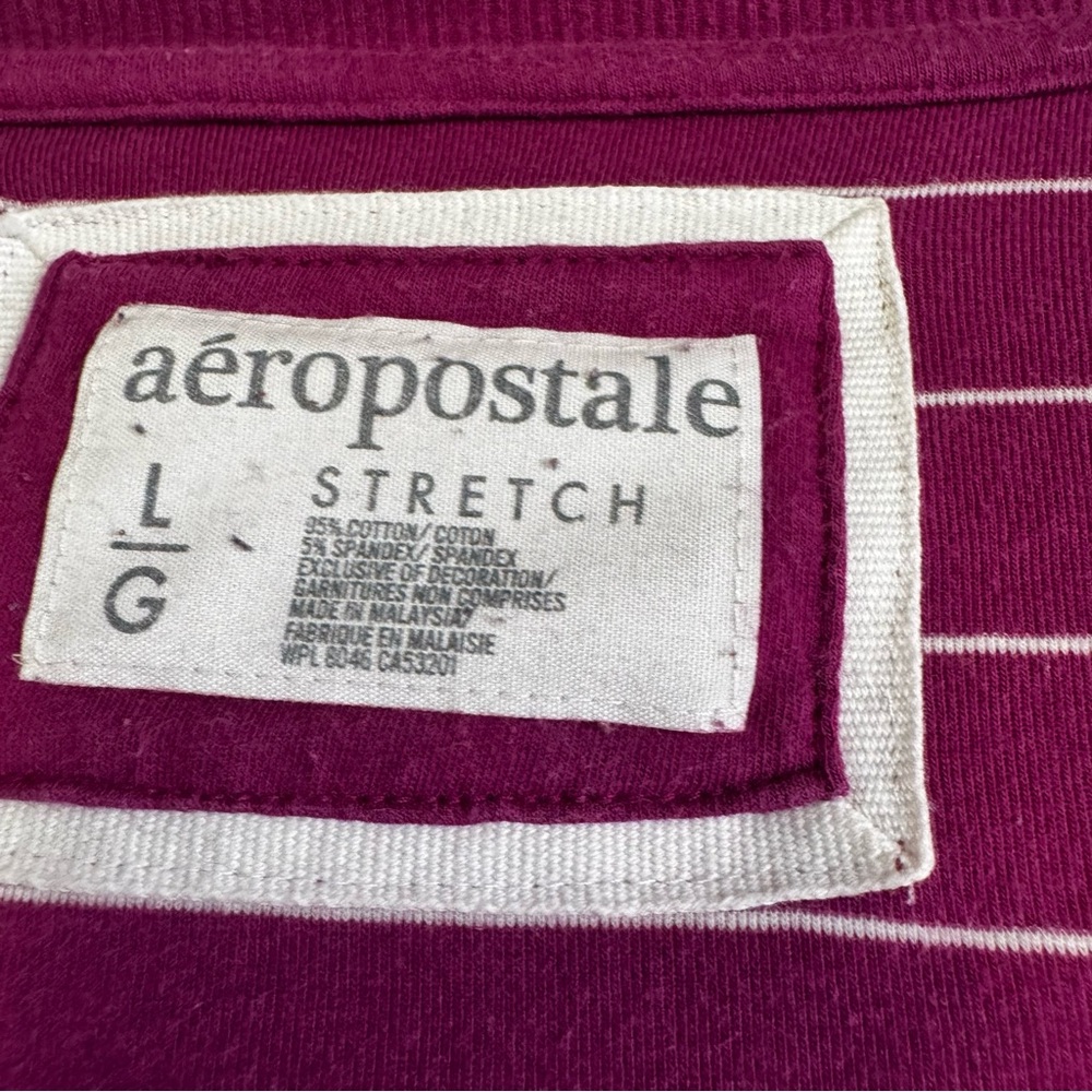 Aeropostale Burgundy Striped 3/4 Sleeve Shirt Size Large Henley Button Front - Picture 5 of 10